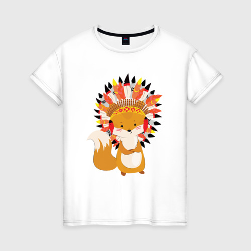 Женская футболка из хлопка с принтом Fox indian, вид спереди №1