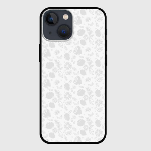 Чехол для iPhone 13 mini с принтом Белый паттерн лимонов, вид спереди №1