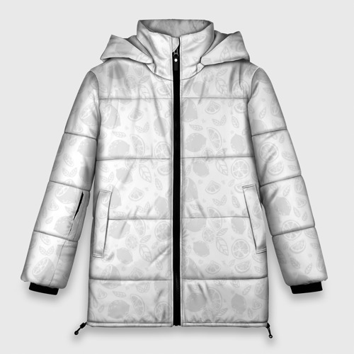 Женская зимняя куртка оверсайз с принтом Белый паттерн лимонов, вид спереди №1