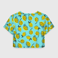 Топик (короткая футболка или блузка, не доходящая до середины живота) с принтом Летние лимоны - паттерн для женщины, вид сзади №1. Цвет основы: белый