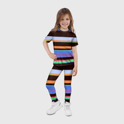 Леггинсы с принтом Разноцветный полосатый для ребенка, вид на модели спереди №4. Цвет основы: белый