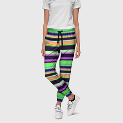 Зелёно-фиолетовый полосатый – Женские брюки 3D с принтом купить