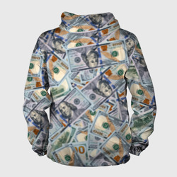 Ветровка с принтом Банкноты сто долларов для мужчины, вид сзади №1. Цвет основы: белый