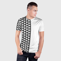 Мужская футболка 3D Slim Чёрные треугольники на белом фоне - фото 2