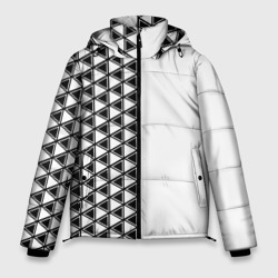 Чёрные треугольники на белом фоне – Мужская зимняя куртка 3D с принтом купить