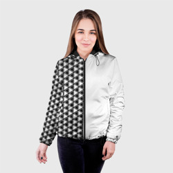 Женская куртка 3D Чёрные треугольники на белом фоне - фото 2