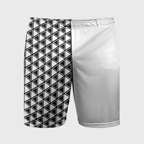 Мужские шорты спортивные с принтом Чёрные треугольники на белом фоне, вид спереди №1