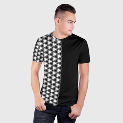 Мужская футболка 3D Slim Белые треугольники на чёрном фоне - фото 2
