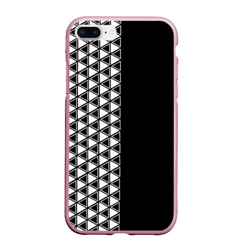 Чехол для iPhone 7/8 Plus матовый с принтом Белые треугольники на чёрном фоне, вид спереди №1