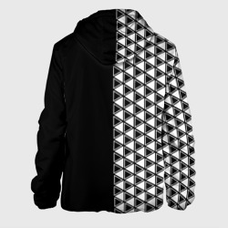 Куртка с принтом Белые треугольники на чёрном фоне для мужчины, вид сзади №1. Цвет основы: белый