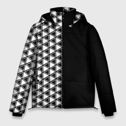 Белые треугольники на чёрном фоне – Мужская зимняя куртка 3D с принтом купить