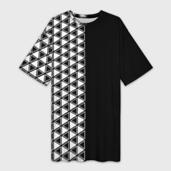 Белые треугольники на чёрном фоне – Платье-футболка 3D с принтом купить