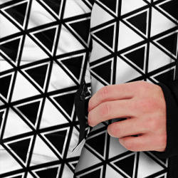Куртка с принтом Белые треугольники на чёрном фоне для мужчины, вид на модели спереди №3. Цвет основы: черный
