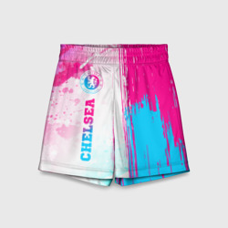 Детские спортивные шорты 3D Chelsea neon gradient style по-вертикали