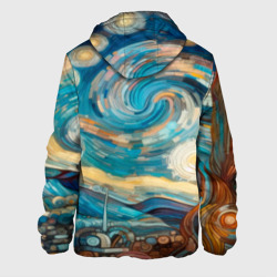 Куртка с принтом Абстракция в стиле Ван Гога для мужчины, вид сзади №1. Цвет основы: белый
