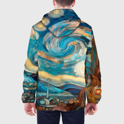 Куртка с принтом Абстракция в стиле Ван Гога для мужчины, вид на модели сзади №2. Цвет основы: белый