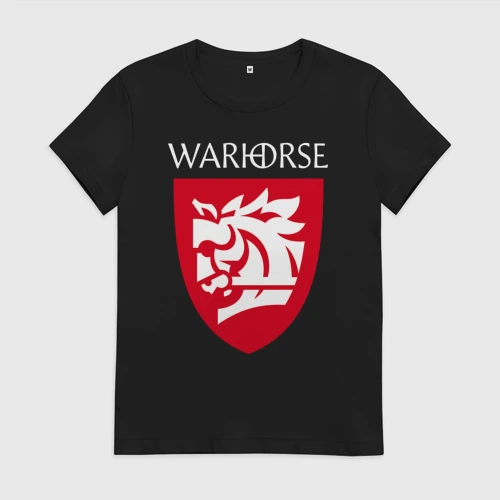 Женская футболка хлопок с принтом Warhorse logo, вид спереди #2