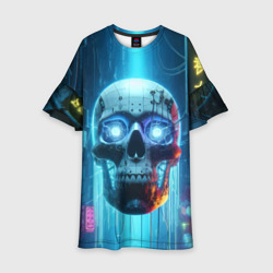 Детское платье 3D Cyber skull - neon glow ai art