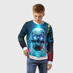 Детский свитшот 3D Cyber skull - neon glow ai art - фото 2