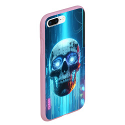 Чехол для iPhone 7Plus/8 Plus матовый Cyber skull - neon glow ai art - фото 2