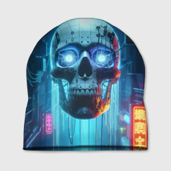 Шапка 3D Cyber skull - neon glow ai art