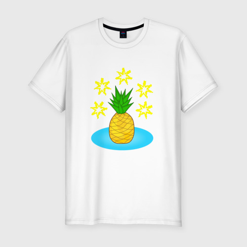 Мужская приталенная футболка из хлопка с принтом Летний ананасик, вид спереди №1