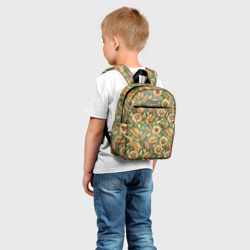 Рюкзак с принтом Желтые подсолнухи и пшеница для ребенка, вид на модели спереди №2. Цвет основы: белый