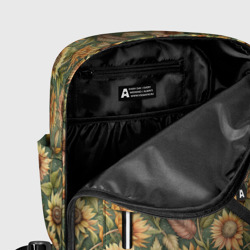 Рюкзак с принтом Желтые подсолнухи и пшеница для женщины, вид на модели спереди №5. Цвет основы: белый