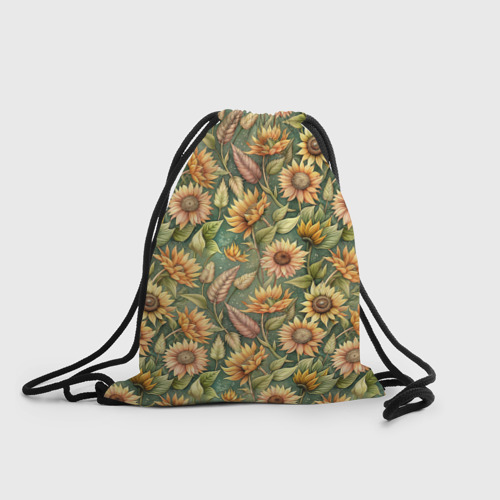 Рюкзак-мешок с принтом Желтые подсолнухи и пшеница, вид спереди №1