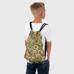 Рюкзак с принтом Желтые подсолнухи и пшеница для любого человека, вид спереди №3. Цвет основы: белый