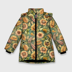 Желтые подсолнухи и пшеница – Зимняя куртка для девочек 3D с принтом купить