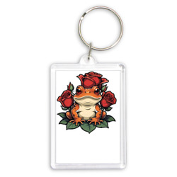 Милая жаба среди красных роз – Брелок прямоугольный 35*50 с принтом купить