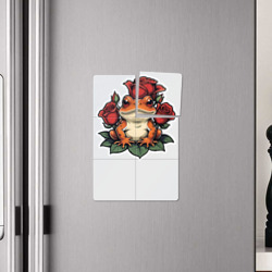 Плакат с принтом Милая жаба среди красных роз для любого человека, вид спереди №4. Цвет основы: белый