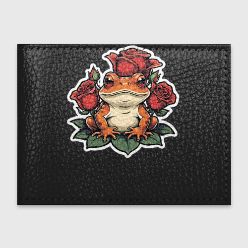 Обложка для студенческого билета с принтом Милая жаба среди красных роз, вид спереди №1