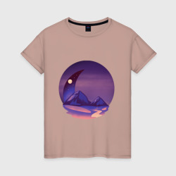 Лунная ночь в фиолетовом цвете – Женская футболка хлопок с принтом купить со скидкой в -20%