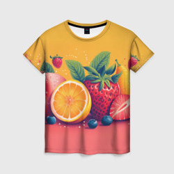 Клубника с апельсином и яблоком – Женская футболка 3D с принтом купить со скидкой в -26%