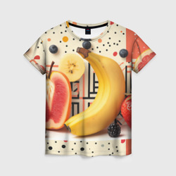 Банан с грейпфрутом и клубникой – Женская футболка 3D с принтом купить со скидкой в -26%
