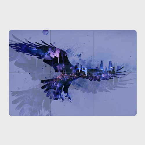 Магнитный плакат 3x2 с принтом Летящий орел и город в сумерках, вид спереди №1