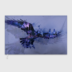 Летящий орел и город в сумерках – Флаг 3D с принтом купить