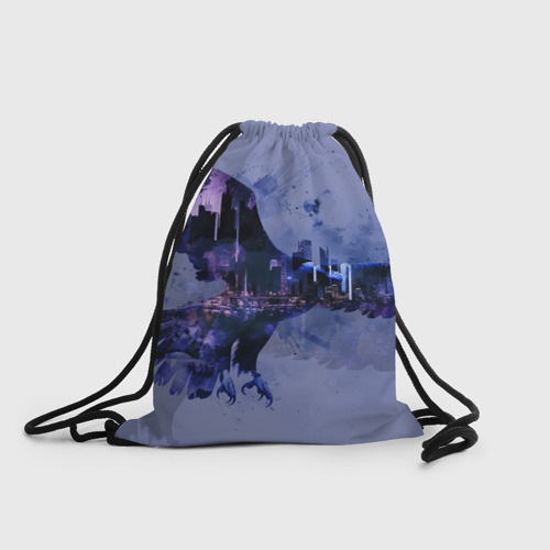 Рюкзак-мешок с принтом Летящий орел и город в сумерках, вид спереди №1