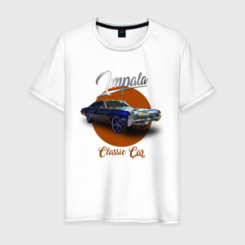 Мужская футболка из хлопка с принтом Американская автоклассика Chevrolet Impala, вид спереди №1