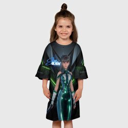 Платье с принтом Stellar  Blade Eve в полный рост для ребенка, вид на модели спереди №3. Цвет основы: белый