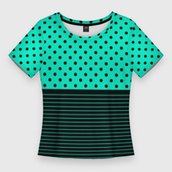 Мятный зелёный в чёрный горошек и полоски – Женская футболка 3D Slim с принтом купить