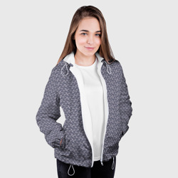 Куртка с принтом Серый ежевичный волнистые полосы для женщины, вид на модели спереди №3. Цвет основы: белый