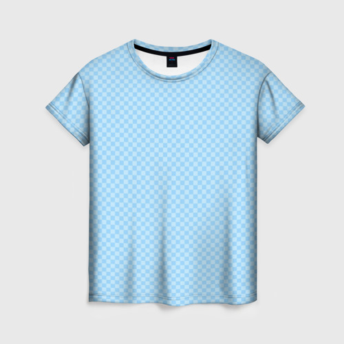 Женская футболка с принтом Светлый голубой паттерн мелкая шахматка, вид спереди №1