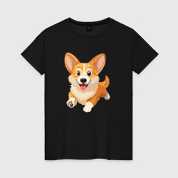 Весёлая собака корги – Женская футболка хлопок с принтом купить со скидкой в -20%