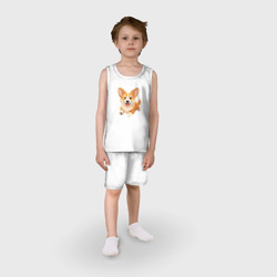 Пижама с принтом Весёлая собака корги для ребенка, вид на модели спереди №2. Цвет основы: белый