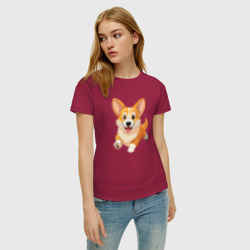 Женская футболка хлопок Весёлая собака корги - фото 2