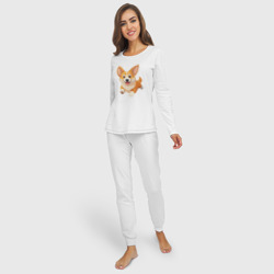 Пижама с принтом Весёлая собака корги для женщины, вид на модели спереди №2. Цвет основы: белый