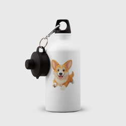 Бутылка с принтом Весёлая собака корги для любого человека, вид спереди №2. Цвет основы: белый
